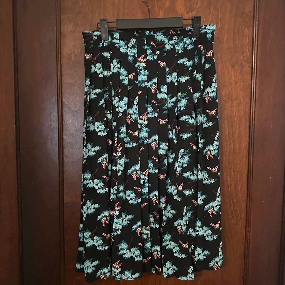 NWT J. Crew Pleated Midi Skirt In Botanical Bees Print Size 6